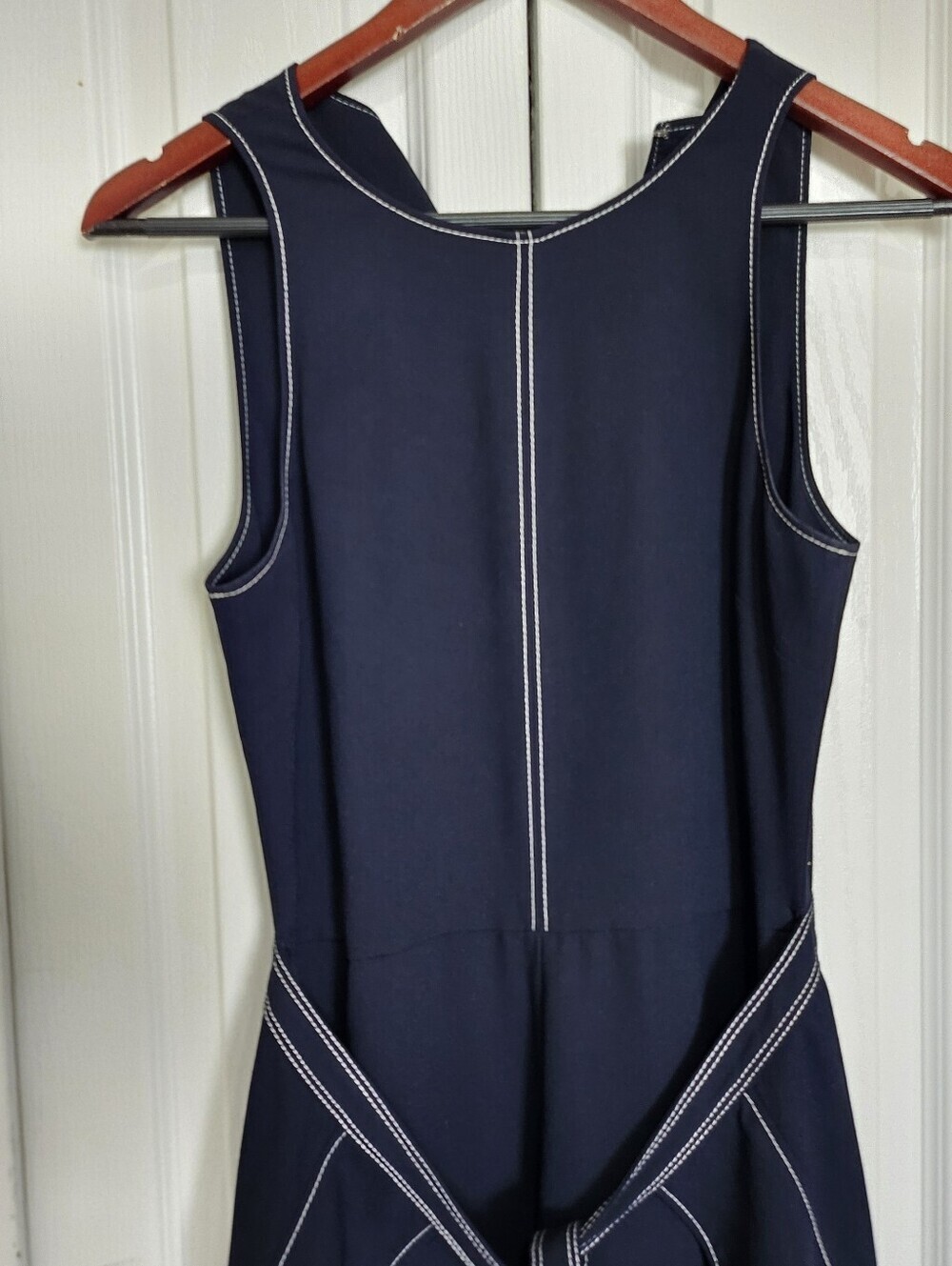 Joie Navy Blue Contrast Stitch Sleeveless Jumpsuit Tie Waist Women's Size 2. - Picture 8 of 16